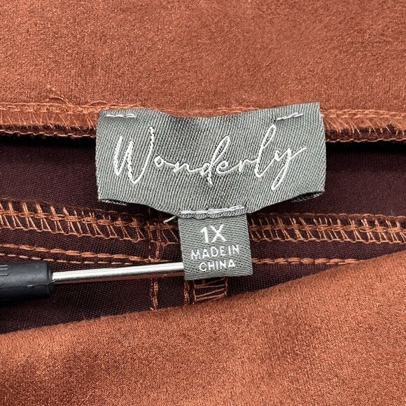 Wonderly Plus Size 1X Dark Russet Faux Sueded Scuba Casual Pull-On Pants NWT - Picture 4 of 10